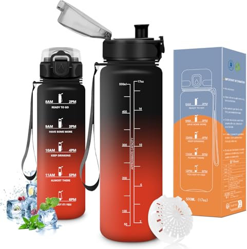 Vikaster Gourde eau, Gourde 500ml, sans BPA, Étanche & Réutilisable, Convient Pour la Gym, Yoga, Camping, Sport, Gourde Randonnée, B-noir Rouge