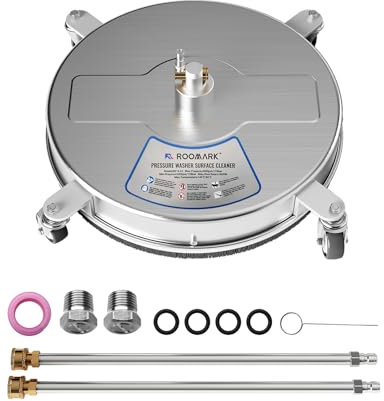 Roomark 42cm Hochdruckreiniger Oberflächenreiniger, Edelstahl Power Washer Zubehör für Einfahrten Terrassenreinigung, 0,63cm Schnellverbinder, 2 Verlängerungsstab Anbauteile, 4000 PSI