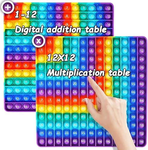 Times Table Poppet 12x12,Double Sided, Addition 12+12, Multiplication 12X12,Push Pop Bubble Sensory Fidget Toys Rainbow Fidget Toys Stress and Anxiety Relief Toys (1-9)