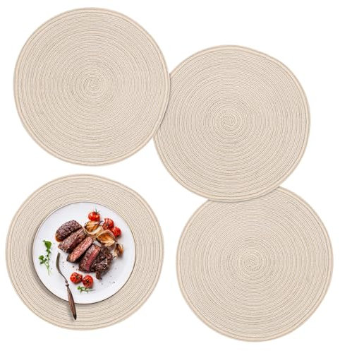 Juego de 4 manteles Individuales Redondos Lavables de 30 cm, Trenzados, Resistentes al Calor, manteles Individuales Bohemios de algodón, Lavables para Mesa de Comedor, Cocina, Boda, Hotel