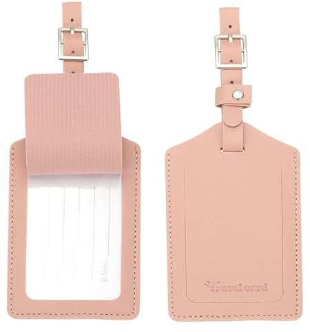 PATIKIL 2Pcs Etiquetas Para Equipaje Etiquetas Nombre En Cuero PU Rosa | Accesorios Para Bolsas Viaje, Artículos Esenciales Para Vuelos Y Registro En Hotel Con Protección Privacidad