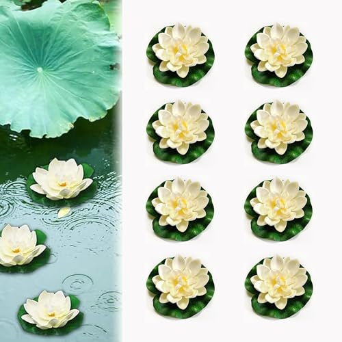scalingscal Ninfee Artificiali,Fiori Di Loto Galleggianti Finti,Piante Di Giglio d'Acqua,Per Casa, Giardino, Stagni, Piscina, Acquario (Bianco)