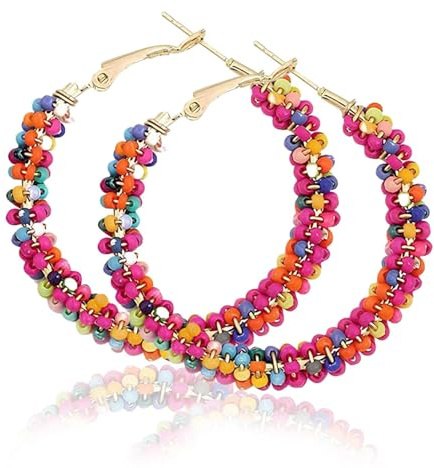 Böhmische bunte Perlen Ohrringe, Bunte Ohrringe Damen Sommer, Frau Modische Perlen Ohrringes Hoop Anhänger, ohrringe Bunt Hängend, für Frauen Freundin Mama/Festival Schmuck Damen