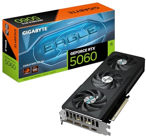 Gigabyte GeForce RTX 5060 Eagle MAX OC 8G Grafikkarte – 8 GB GDDR7, 128 Bit, PCI-E 5.0, 2550 MHz Kerntakt, 3 x DisplayPort, 1 x HDMI, NVIDIA DLSS 4, GV-N5060EAGLEMAX OC-8GD