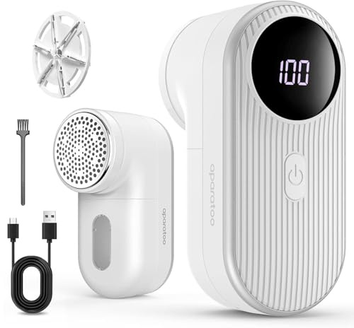 Fabric Shaver, Electric Lint Remover with 3 Speeds and LED Display with Replacement Shaving Head, 6-Blade Rechargeable Bobble Remover for Clothes, Blanket, Upholstery and Furniture