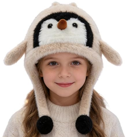 yupeuooe Disfraz De Gorro De Animal - Sombrero de Lana con Diseño de Pingüino para Disfraz | Gorro de Invierno Abrigado con Orejeras | Infantil para Vacaciones Senderismo Niños y Niñas