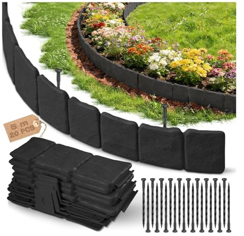 Valla Jardin Exterior, Borduras Jardin Exterior, Vaya Jardin Exterior, Cerca Cercado Jardin Exterior, Vallado Jardins Exteriors Plastico, Engrosado Imitación de Bordillos - 5 m (Altura:10 cm)