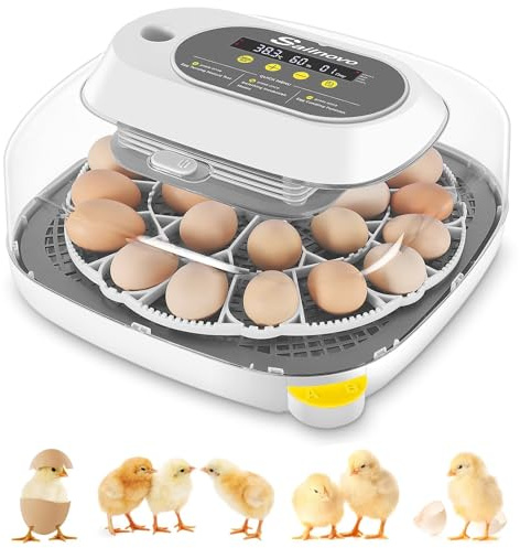 Sailnovo Incubator for 24 Eggs, 4 Modes Egg Incubator with Automatic Egg Turning, Temperature Control and Humidity Alarm - 360°View with Clear Window Incubators for Hatching Chicks(Grey)