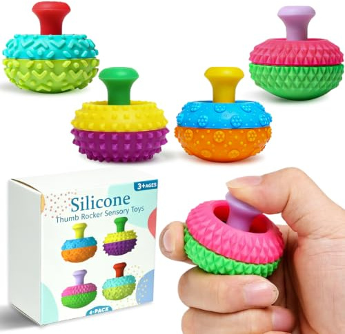 LEADSTAR Juguetes Anti-Estrés Silicone Thumb Rocker, 4 Unidades Juguetes Sensoriales para Autismo, TDAH, Ansiedad, Texturas Divertidas, Juguete Fidget de Escritorio Elástico para Niños y Adultos