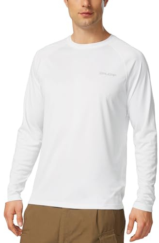 BALEAF Magliette Uomo Maniche Lunghe UPF 50+ Maglia Uomo Lightweight Quick-Dry Nuota Corsa Pesca Ciclismo 1-Bianco XL