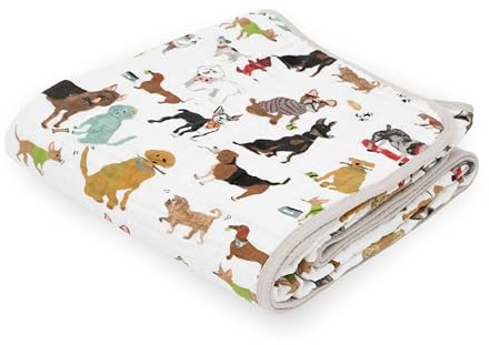 Little Unicorn Muslin Quilt Blanket | 100% Cotton Soft Multi-Layered Muslin Fabric | Toddler & Baby Blanket | 47”x47” | for Nursery, Crib, Shower Gifts (Woof)