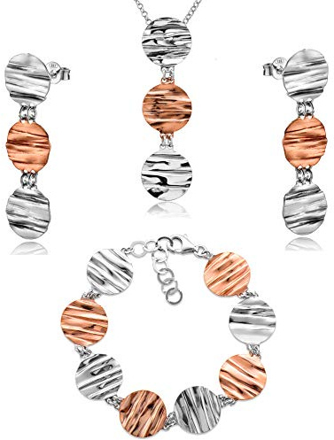 LillyMarie Set Di Gioielli In Argento 925 Con Pendenti E Orecchini Bicolori Per Donna