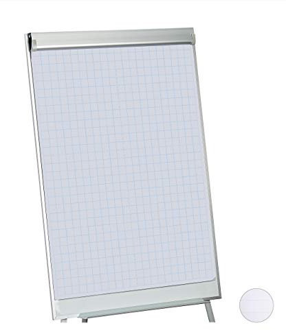 Relaxdays Flipchart Papier, Kariertes Moderationspapier, Block à 50 Blatt, 60 g/m², 6-fache Lochung, 57,5 x 81 cm, weiß, 1 Stück, Kariert