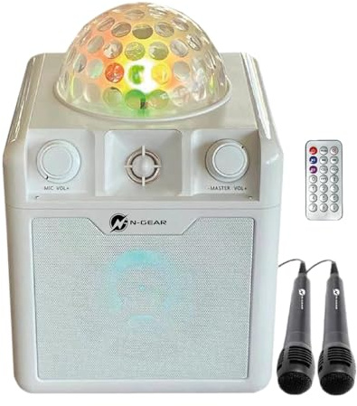 N-Gear DISCO410 Karaoke & Party Bluetooth Speaker with Disco Ball, Microphone and Power Bank Function, White