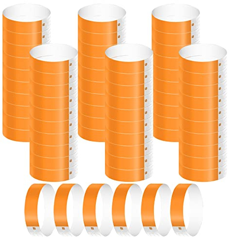 KINBOM 600 Uds Pulseras Identificativas, Impermeables Pulseras de Papel para Eventos Coloridas Pulseras de Fiesta Discoteca Pulseras de Entrada para Festivales de Música Conciertos Concursos (Naranja)