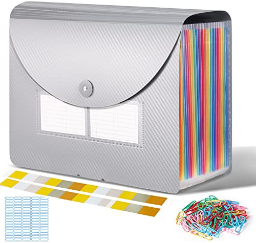 Carpeta Clasificadora, A4 Expandible Carpetas de Acordeón con Tapa, Portátil 24 Bolsillos Colores Organizador Documentos Archivadores para Oficina Escuela (Plata)
