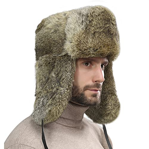 Faxianther Men Women Faux Fur Trapper Hat Ushanka Windproof Russian Hat Hats Winter Thermal Snowmobile Earflap Hat Running Cycling Hunting Camping Ski Cap Full Hood Hat