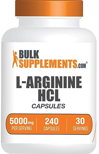 BulkSupplements.com L-Arginine HCl Capsules - Nitric Oxide Supplement, Arginine Supplement - Gluten Free, 8 Capsules per Serving (5000mg), 240 Count (Pack of 1)