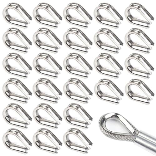 50 Piezas Dedal de Cuerda de Alambre M4 Cable de Dedales de Acero Inoxidable 304 Bucle de Cuerda de Alambre para Cable de Cuerda 4mm