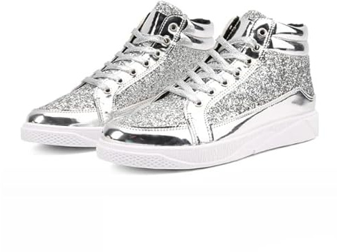 Mode Hommes Baskets Hautes Hommes Bottines Or Luxe Paillettes Chaussures Streetwear Hip Hop Bottes Décontractées,Argent,44