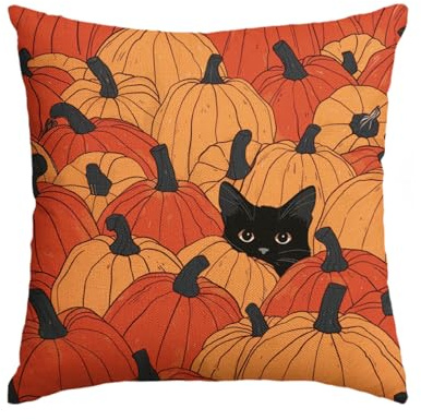 AVOIN colorlife Fall Pumpkins Throw Pillow Cover 18x18 Inch, Black Cat Seasonal Autumn Thanksgiving Harvest Decoration for Sofa Couch Farmhouse