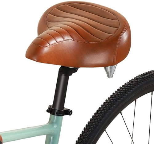 Selle de Velo Ultra Confortable, Extra Large, Rembourrage Doux, Selle Confort Bike, Homme et Femme Selle de Vélo Ergonomique, pour VTT Vélo de Ville Ebike Vélo Stationnaire Vélo D'extérieur (Marron)
