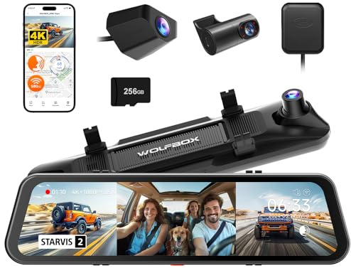 WOLFBOX G900 Tripro Cabin Version 3 Channel 4K Rear View Mirror Camera,8MP STARVIS IMX678 Night Vision,4K+1080P+2.5K Front Inside and Rear Mirror Dash Cam,5.8GHz WiFi,Voice Control,Includes 256GB Card