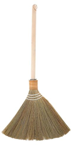 minkissy Scopa in paglia fatta a mano in mais con manico in legno, scopa rimovibile per la pulizia del pavimento, per soggiorno, garage, giardino e cortile, durevole e versatile
