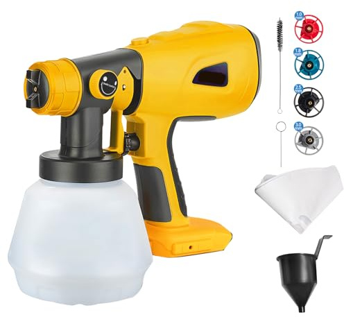 Trådlös färgspruta för Dewalt 18 V/20 V batteri, handhållen HVLP elektrisk färgsprutpistol med 4 munstycken 1 000 ml behållare för väggar, staket, gör-det-själv hus hemmålning
