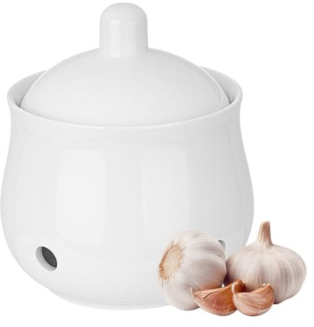 Bocaux de conservation pour ail : pot à ail en céramique avec couvercle et trous d'aération, récipient à ail respirant, récipient de rangement pour oignons, poivrons, oignons, gingembre