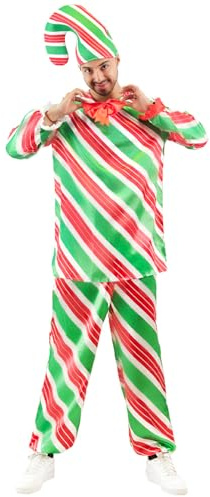 EraSpooky Costume Elfo di Natale Adulto Completo a Righe Tipo Bastoncino di Zucchero