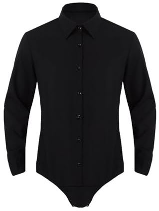 UJEDFHV Uomo Maglia da Ballo Latino Camicia da Ballo a Maniche Lunghe da Uomo, con Colletto rovesciato, abbottonata, Body da Ballo Latino Moderno, Maglietta, Top, Costumi da Ballo(A-Black,L)