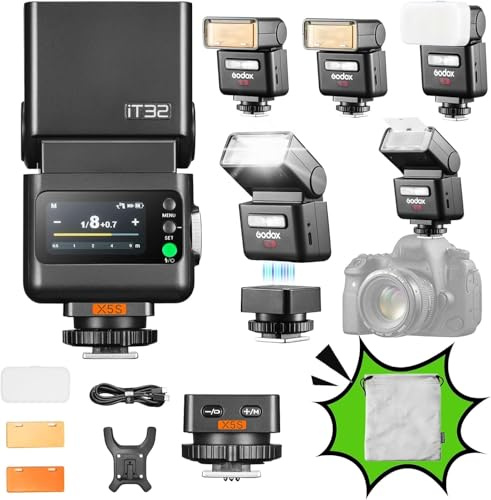Godox iT32 TTL Mini Flash con Disparador X5S para Sony, Flash de Cámara 2.4G HSS 1/8000s, Zapata Caliente Magnética, Compatible con Sony ZV-E10 a7IV a9III a7CII a7III a6400 a6500 a6700 ZV-E10 II RX10