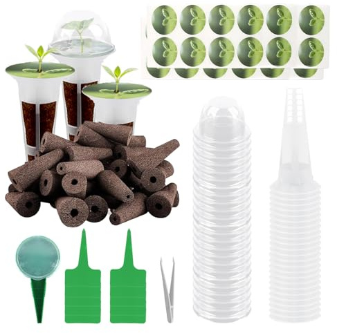 Shyllin 108 Pezzi Kit di Coltivazione Idroponica per AeroGarden, 24 Spugne di Crescita, 24 Etichette, 24 Coperchi Isolanti, 24 Cestini Piante, 1 Pinzetta, per Sistemi di Coltivazion Indoor
