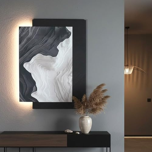Arnusa Cuadro de pared LED con iluminación indirecta, moderno mural con luz, USB, mando a distancia, 60 × 80 cm, WD007, decoración de pared
