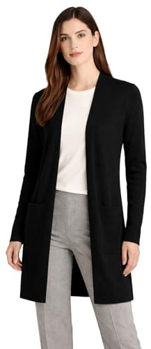 State Cashmere Women's 100% Pure Cashmere Open Front Long Cardigan, Black, Medium