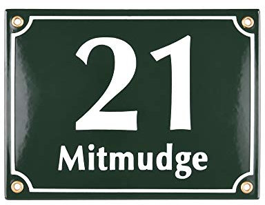 Sosenco Hausnummer Hausnummernschild Emaille 15x20 cm mit Wunschstraßennamen und Nummer Straßennamen, Hausschild, Individuell anpassbare Hausnummer, Vorbohrungen Wetterfest, Türschild, Wunschtext