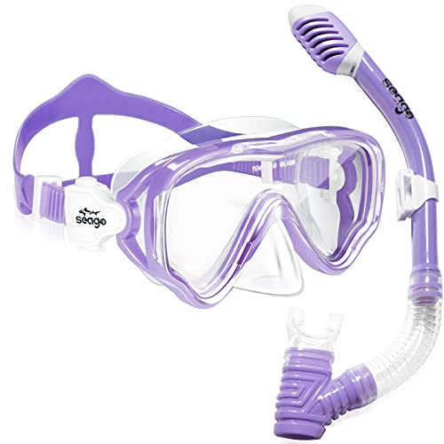 Seago Kids Snorkel Set Dry Top Snorkel Mask Snorkeling Gear for Kids Boys Girls Youth, No Leak Comfy Mouthpiece Anti-Fog 180° Panoramic View Scuba Diving Swim Pool Equipment Snorkeling Kit