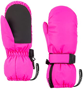 HIGHCAMP Kids Long Cuff Winter Snow Ski Mitten with Zipper Waterproof Gloves for Toddler Boys Girls-Rosa,M (6-8 Y)