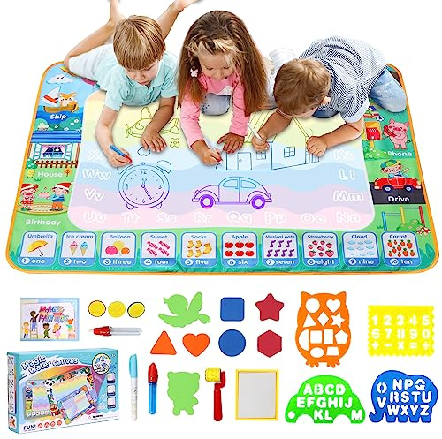 LEcylankEr Aqua Doodle - Tappetino da pittura ad acqua XXL 120x90 cm, bambino da 2 a 7 anni