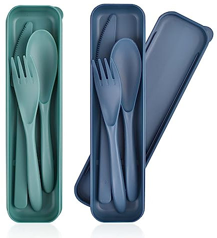 Reisebesteck Set mit Koffer, tragbares Besteckset Wiederverwendbare Kunststoffgabeln Löffel Geschirr, Camping Besteck Set für Reisen Picknick Outdoor Büro Schule Lunchbox oder den täglichen Gebrauch