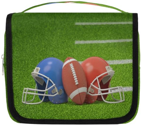 American Football und Helme, Reise-Kulturbeutel für Damen, Herren, Kinder, Mädchen, Jungen, Fußball-Make-up-Kosmetiktasche, hängende Kulturbeutel, Toilettenartikel, Organizer, Duschtasche, farbe, 4.5