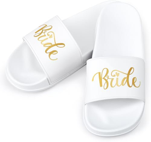 HICARER Bride Braut Hausschuhe Hochzeit Pantoffeln Spa Slipper mit offenen Zehen für Dusch Braut Party(EU 40-41,Weiß)