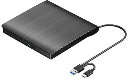 Faeymth Extern CD DVD +/-RW-enhet, USB 3.0 och USB-C bärbar CD- och DVD ROM-brännare brännare läsare författare omskription skivenhet enkel installation, svart