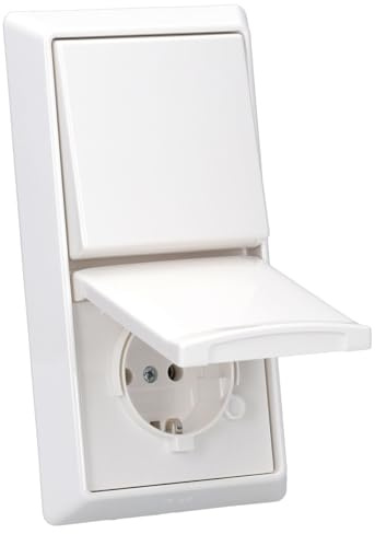 Busch-Jaeger Allwetter 44 Set: SCHUKO Steckdose mit Klappdeckel 20 EUGK-34-101 + Wippschalter-Einsatz 2000/6 US + Wippe 2106-34 + 2-fach Rahmen 2102-34, Alpinweiß UP