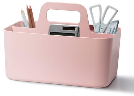 SYLANDO Korb Organizer mit Griff, 24x15x11 cm, Kunststoffkorb, Reinigungskorb, Bastelkorb, Schreibtischkorb, Aufbewahrung für stifte, bad, schminktisch, Bastelsachen, Nähutensilien (Rosa)