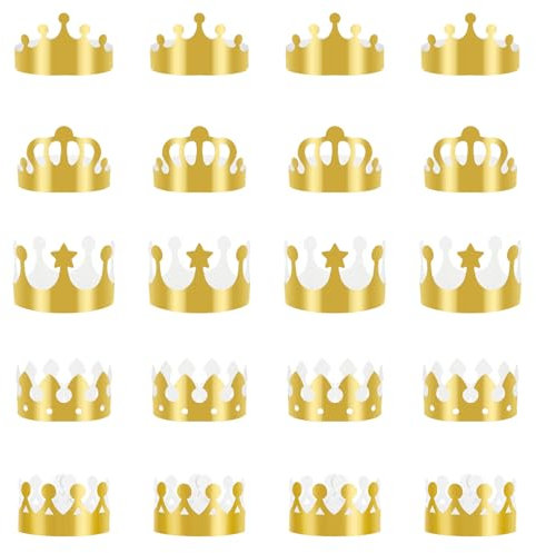 20 Stück Papier Goldene Krone Partyhüte Kronen Basteln Geburtstagskrone Verstellbarer Goldene König Krone, 5 Stile Geburtstags Krone Set, für Party Geburtstagsparty Feierlichkeiten Foto Requisiten