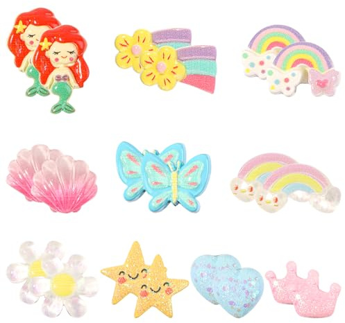 Deepton 10 Paia Di Orecchini A Clip Per Bambini E Ragazze, Set Di Orecchini A Clip Senza Fori Per Le Orecchie, Stile Unicorno, Fiore, Arcobaleno, Sirena, Farfalla, Conchiglia, Colore Rosso