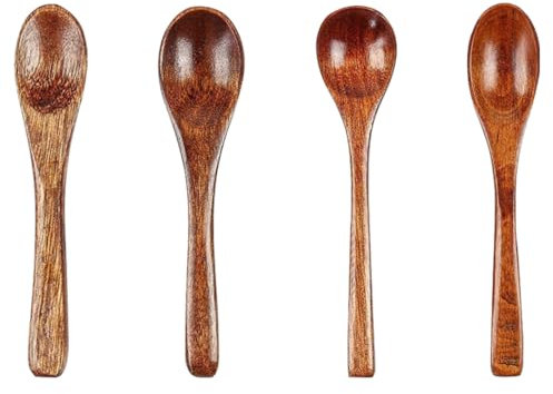 MIRKUZI Cucchiai da zuppa, 4 pezzi Cucchiaio di legno ecologico adatto per caffè tè miele mangiare mescolare mescolare cucinare
