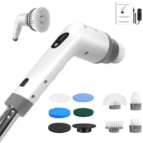 Elektrische Reinigungsbürste, 2 Geschwindigkeiten Reinigungsbürste Elektrisch mit 9 Bürsten, Verstellbarer Griff, Kabellos Fugenreiniger Elektrisch für Bad, Küche, Boden, Auto
